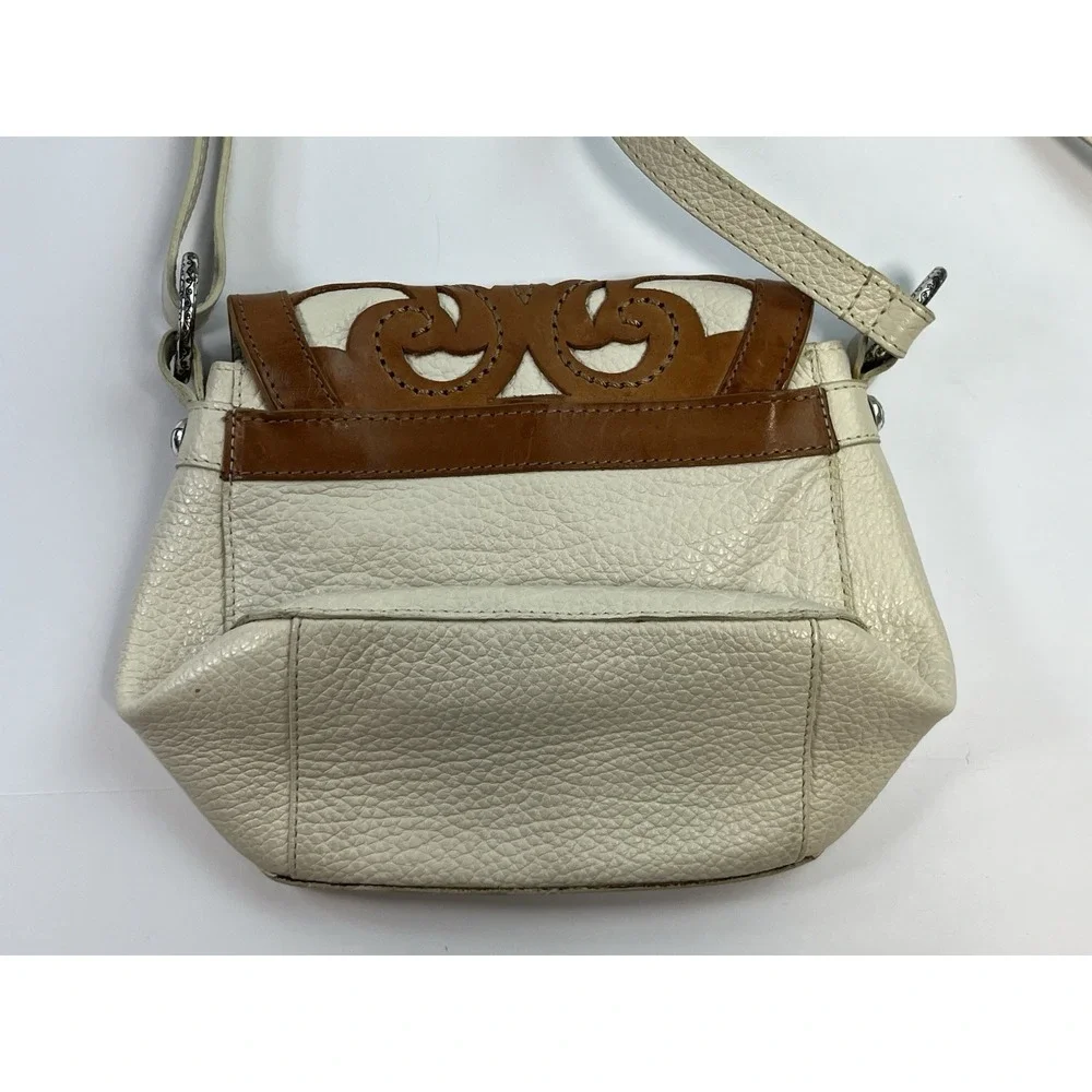 BRIGHTON GENOA Cut Out 3D Ornate Leather Flap Saddle Shoulder Crossbody Bag
